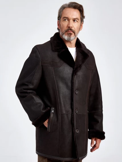 Мужская классическая дубленка 405, коричневая, размер 46, артикул 70640-3