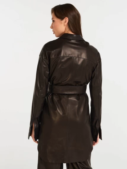 Кожаная женская рубашка с поясом из натуральной кожи 01_2, черная, размер 46, артикул 90532-5