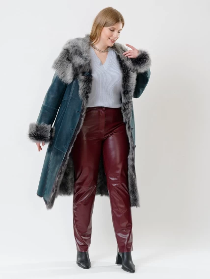 Зимний комплект женский: Дубленка 132 + Брюки 02, синий/бордовый, р. 44, арт. 111217-5