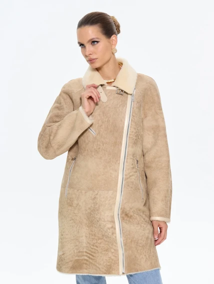 Бежевая женская дубленка косуха 2069, размер 42, артикул 65200-0