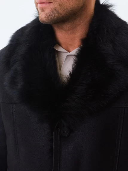 Короткая мужская дубленка из тосканы премиум класса Мишель, черная, размер 52, артикул 70370-3