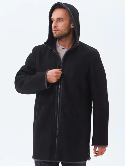 Длинная мужская дубленка из натуральной овчины премиум класса 438, черная, размер 50, артикул 41190-3