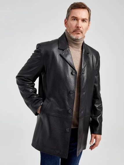 Мужская кожаная куртка на пуговицах 21/1, черная, размер 46, артикул 29611-6