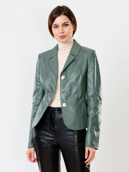 Оливковый кожаный женский пиджак премиум класса 316рс, размер 44, артикул 90250-3