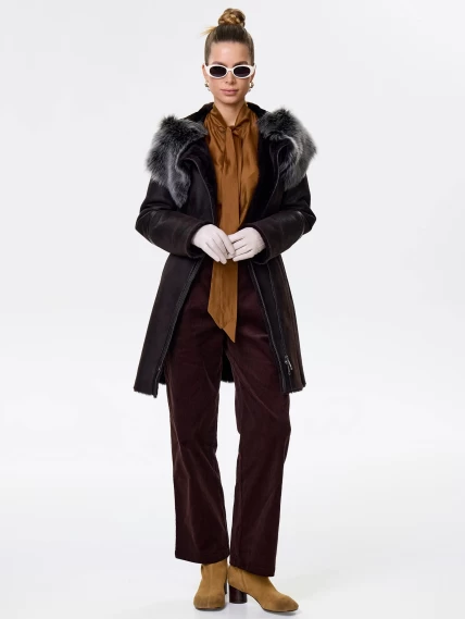 Женская дубленка косуха с капюшоном из тосканы 283, коричневая, размер 44, артикул 13492-1