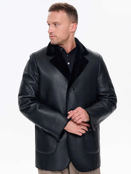 Мужская дубленка пиджак премиум класса 443, черная, размер 48, артикул 41210-7