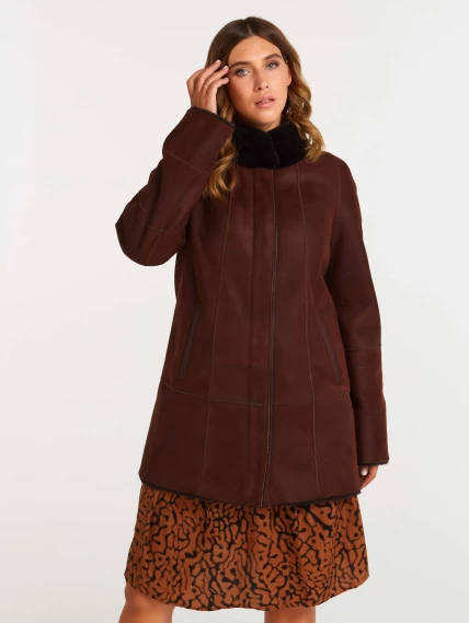 Женская дубленка на молнии с воротником стойкой 267, виски, размер 44, артикул 61441-3