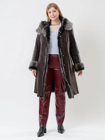 Зимний комплект женский: Дубленка 123НК + Брюки 02, коричневый/бордовый, р. 42, арт. 111249-1