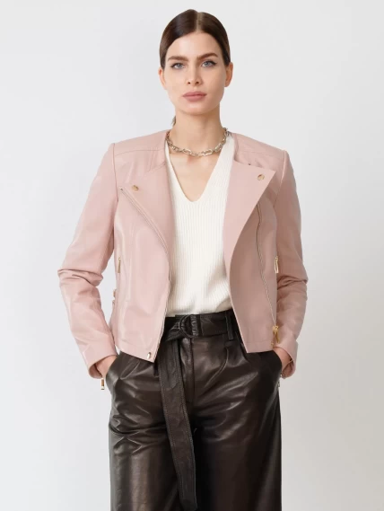 Кожаная женская куртка косуха 389, пудровая, размер 42, артикул 90910-0
