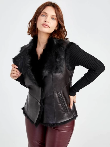 Демисезонный комплект женский: Меховой жилет 06 _1 + Брюки 02, черный/бордовый, р. 44, арт. 111350-3