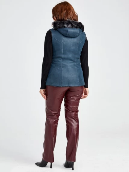 Демисезонный комплект женский: Меховой жилет 03(К) + Брюки 02, синий/бордовый, р. 48, арт. 111224-1