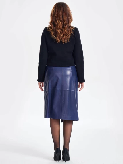 Кожаная юбка миди с запахом 07, синяя, размер 48, артикул 85371-7