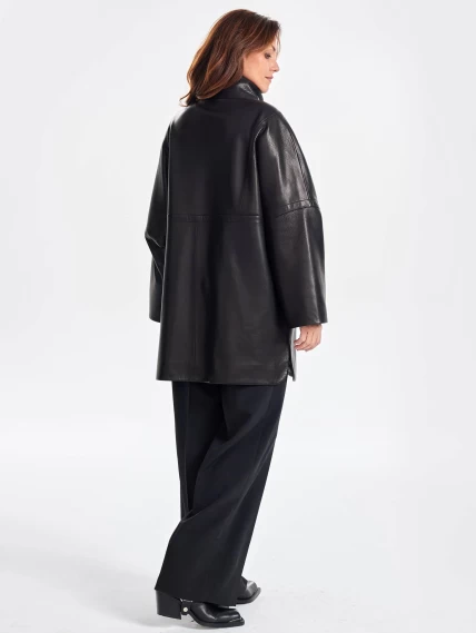 Женское кожаное полупальто оверсайз премиум класса 3057, черное, размер 52, артикул 64020-1