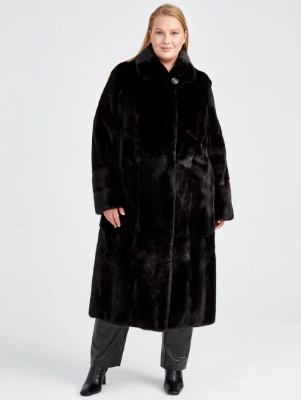 Длинная норковая шуба с воротником стойкой для женщин Елизавета(в), черная, размер 70, артикул 32910-3