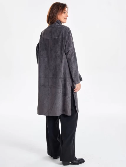 Стильное замшевое пальто оверсайз для женщин премиум класса 3041з, серое, размер 54, артикул 64100-1