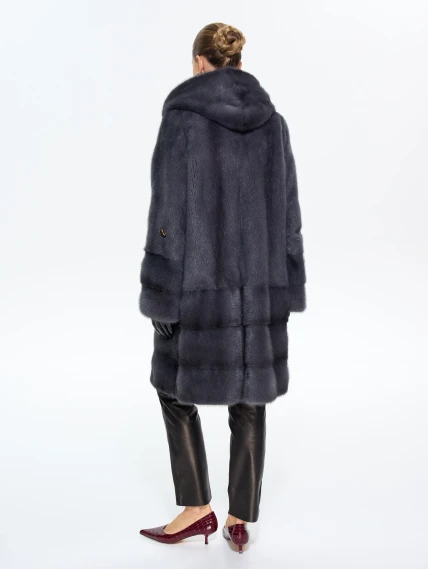 Женская шуба из меха норки с капюшоном М-101-3- 319, графитовая, размер 54, артикул 65380-5