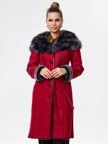 Женская дубленка с капюшоном из тосканы 263, красная, размер 54, артикул 61931-3