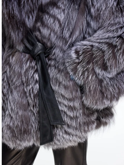 Женская короткая шуба из меха лиса Л1010 - 21, серебристо-чёрная, размер 46, артикул 65320-7