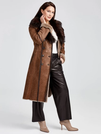 Зимний комплект женский: Дубленка 227 + Брюки 05, бежевый/черный, р. 44, арт. 111351-0