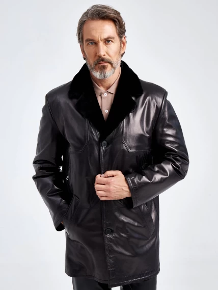 Кожаная классическая мужская дубленка 5704, черная, размер 48, артикул 71080-6