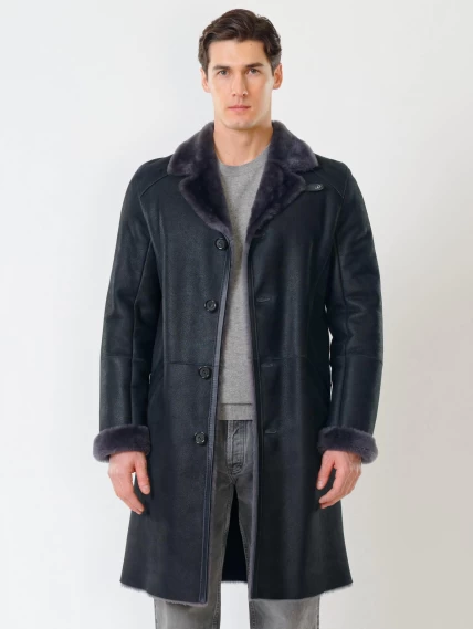Длинная классическая мужская дубленка премиум класса 407, черная, размер 50, артикул 70441-6