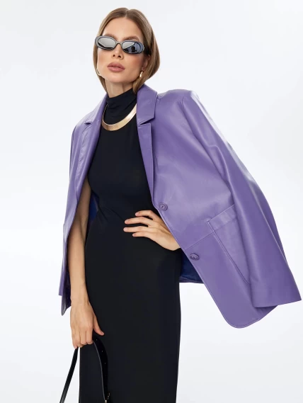 Сиреневый кожаный женский пиджак премиум класса 3016, размер 48, артикул 91680-5