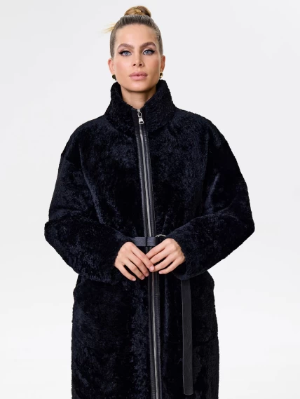 Длинное женское пальто из натуральной овчины астрагана премиум класса 2060, черное, размер 44, артикул 64320-0