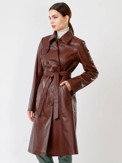 Кожаный комплект женский: Плащ 3003 + Брюки 03, ореховый/оливковый, р. 46, арт. 111133-3