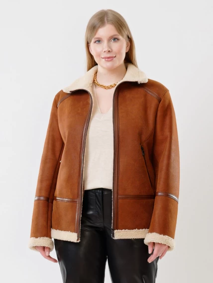 Демисезонный комплект женский: Дубленка 204 + Брюки 02, табачный/черный, р. 48, арт. 111198-4