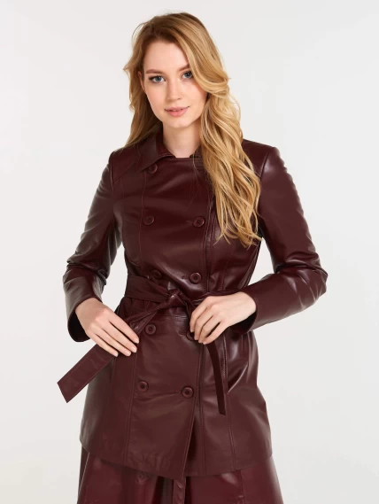 Кожаный комплект женский: Плащ утепленный 309ш + Юбка 01рс, бордовый, р. 46, арт. 111183-1