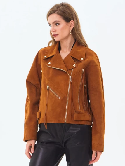 Замшевая короткая куртка косуха для женщин премиум класса 3051з, виски, размер 46, артикул 23410-4