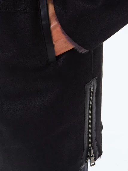 Длинная мужская дубленка из натуральной овчины премиум класса 438, черная, размер 50, артикул 41190-2