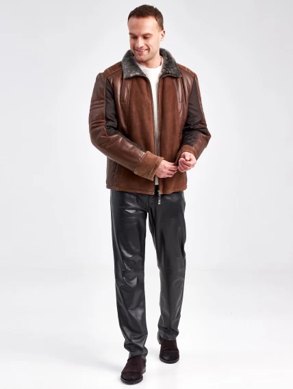 Комбинированная короткая мужская дубленка 40072, коричневый, размер 50, артикул 71230-1