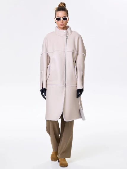 Молодежная женская дубленка на молнии премиум класса 2029, бежевая, размер 54, артикул 63010-5