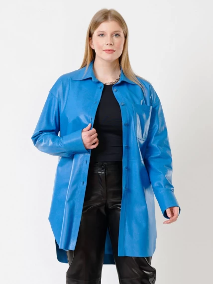 Кожаный костюм женский: Рубашка 01_2 + Брюки 04, голубой/черный, р. 46, арт. 111128-4