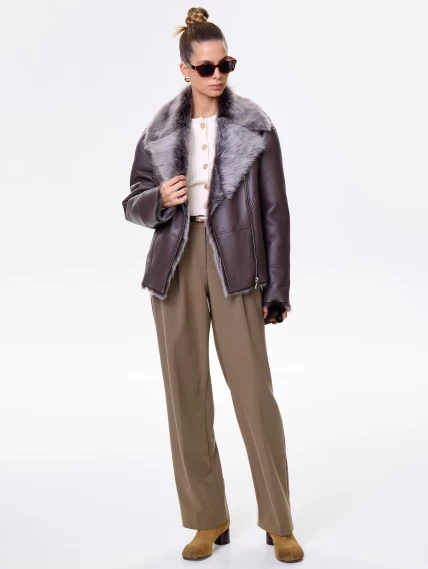 Короткая женская дубленка из тосканы премиум класса 2049, коричневая, размер 48, артикул 64200-6