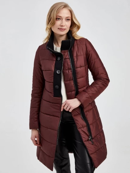 Демисезонный комплект женский: Пуховик 701 + Брюки 03, бордовый/черный, р. 42, арт. 111232-2