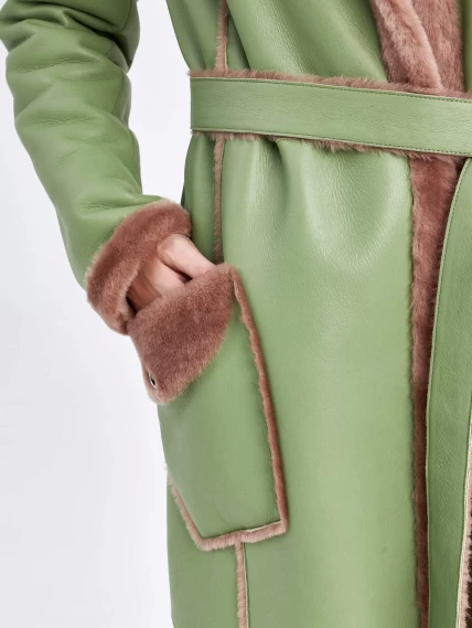 Длинная классическая женская дубленка премиум класса 2005, оливковая, размер 50, артикул 62561-4