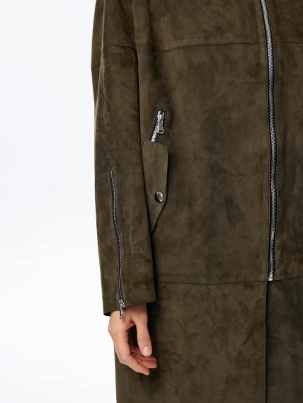 Длинный замшевый плащ оверсайз для женщин премиум класса 3041з, оливковый, размер 54, артикул 23580-6