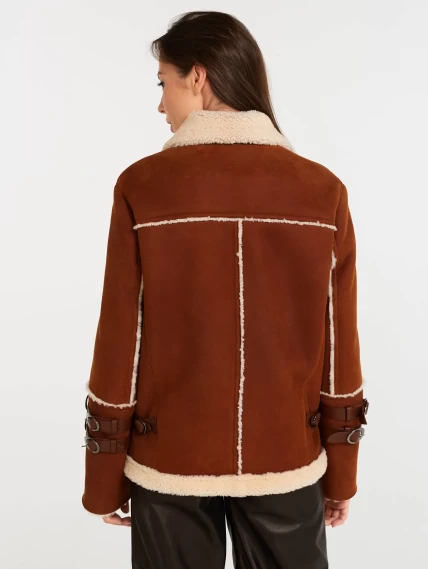 Женская короткая дубленка косуха из керли 290, табачно-рыжая, размер 44, артикул 61310-3