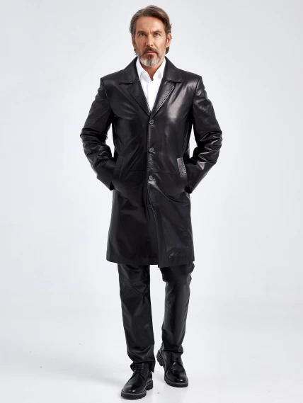 Мужской кожаный тренч премиум класса 2010-11, черный, размер 52, артикул 29050-3