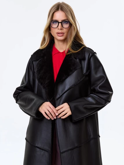 Длинная классическая женская дубленка премиум класса 2054, черная, размер 48, артикул 64170-6