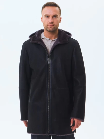 Длинная мужская дубленка из натуральной овчины премиум класса 438, черная, размер 50, артикул 41190-6
