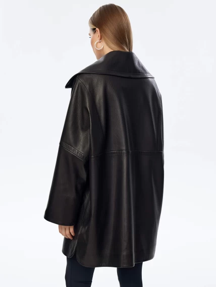 Кожаный плащ оверсайз на молнии для женщин премиум класса 3057, черный, размер 52, артикул 23520-5