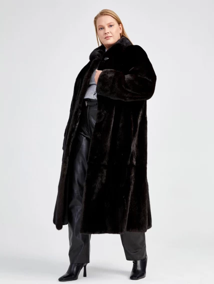 Длинная норковая шуба с воротником стойкой для женщин Елизавета(в), черная, размер 70, артикул 32910-6