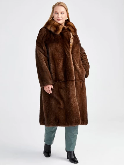 Зимний комплект женский: Шуба из меха норки с соболем 4021(авс) + Брюки 03, коричневый/оливковый, р. 44, арт. 111200-2