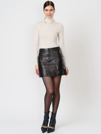 Черная кожаная мини юбка 03, размер 42, артикул 85340-3