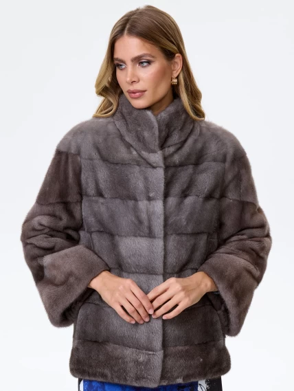 Норковая поперечная куртка женская Ольга(в), графитовая, размер 46, артикул 34030-0
