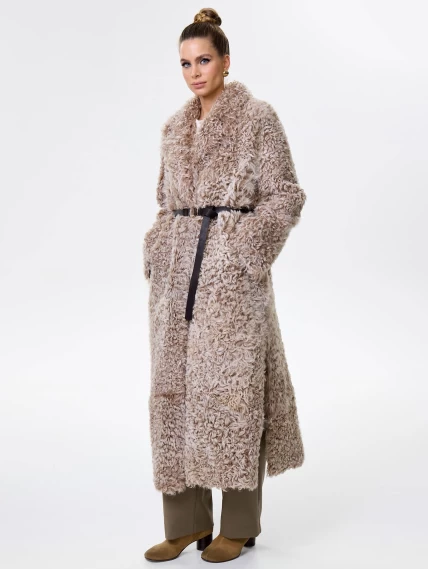 Длинная женская дубленка из натуральной овчины тиградо премиум класса 2023, бежевая, размер 44, артикул 64550-1