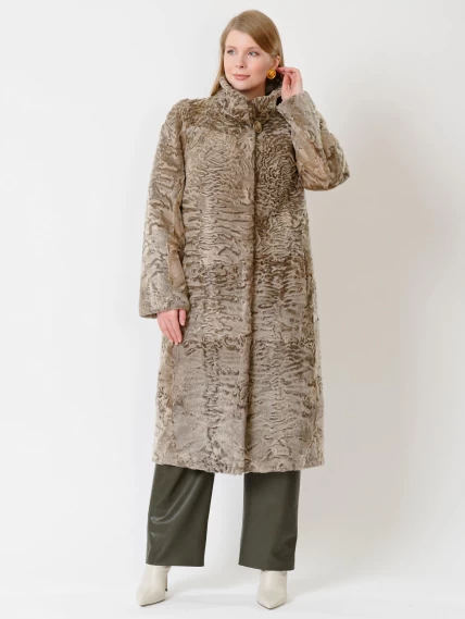 Зимний комплект женский: Шуба из каракуля Надежда + Брюки 06, бежевый/оливковый, р. 52, арт. 111372-5